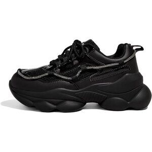 Women's Black 90s Chunky Sneakers Sparkly Bling Rhinestone Rope Platform Shoes